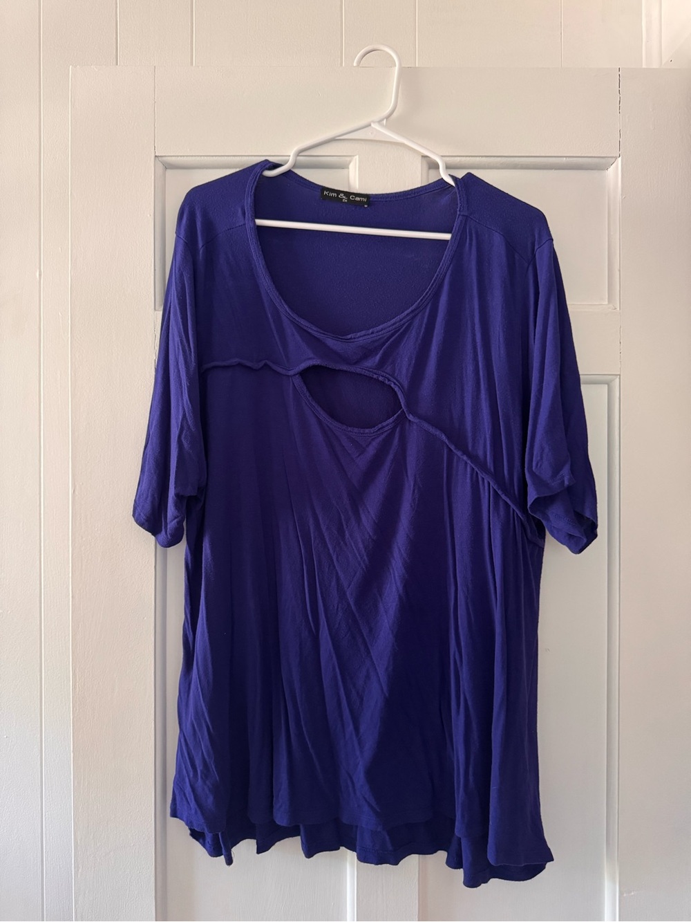 Kim & Cami Deep Blue Short Sleeve Cutout Top